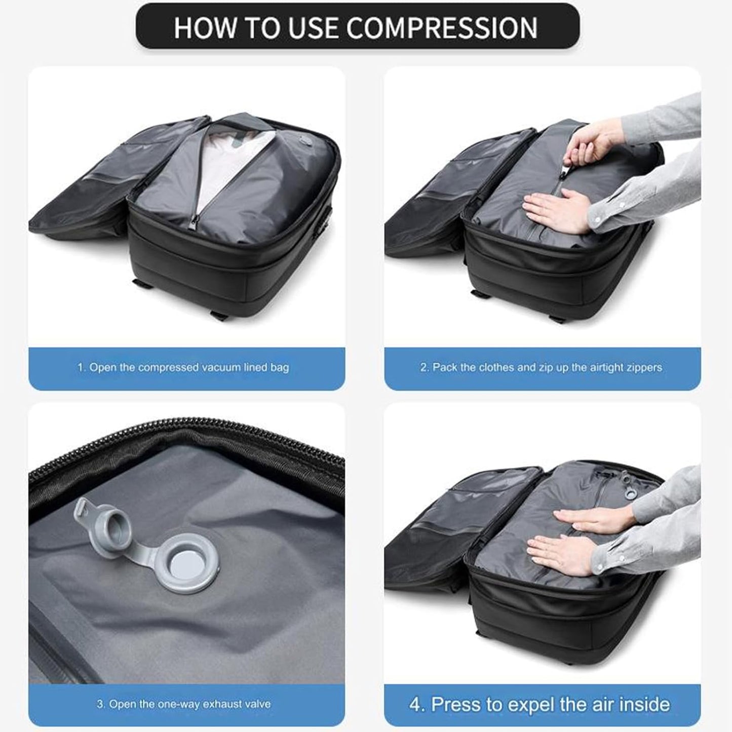 VaultPack™ – Expandable Compression Travel Backpack with Built-In USB & Laptop Storage