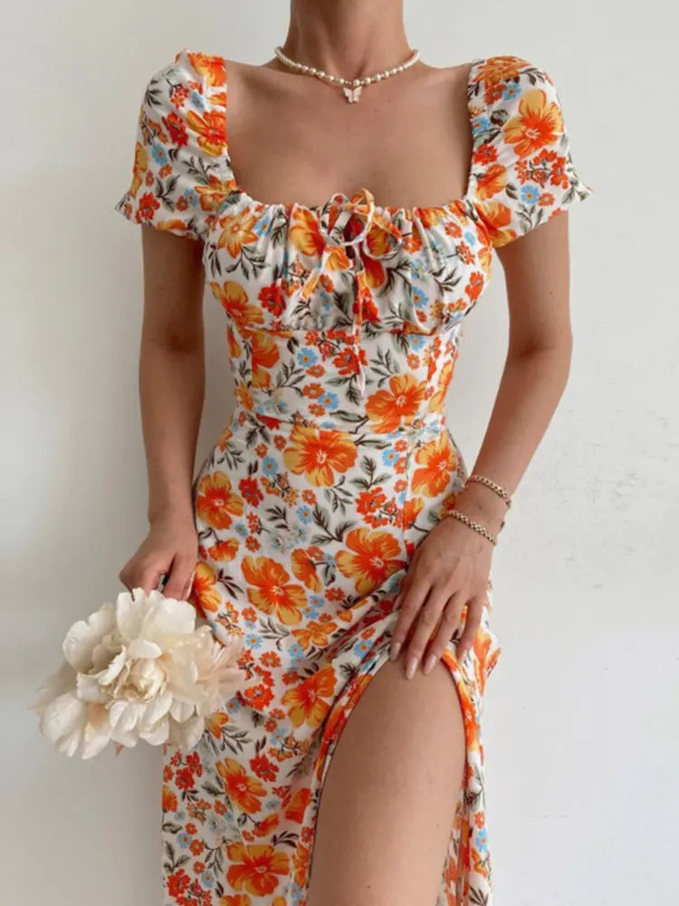 Floral Print Short Sleeve Party Dress