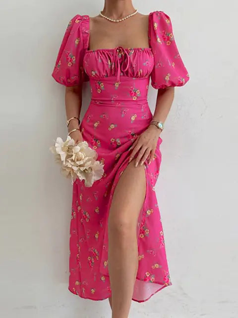 Floral Print Short Sleeve Party Dress
