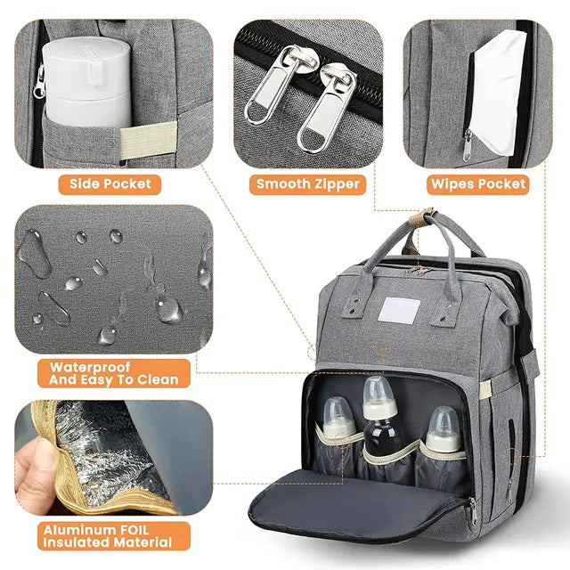 SleepNest™ – Premium All-in-One Diaper Bag & Bed