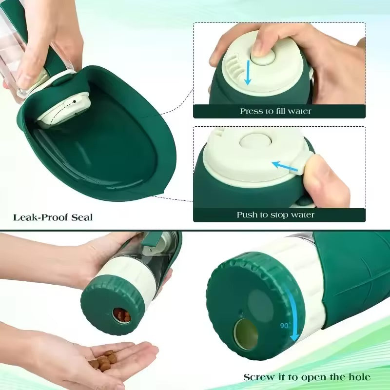 PawSip™ 2.0 – Foldable 2-in-1 Food & Water Travel Bottle for Pets