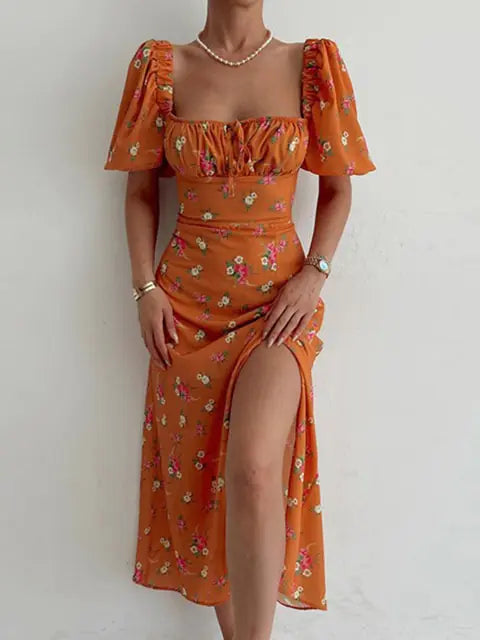 Floral Print Short Sleeve Party Dress
