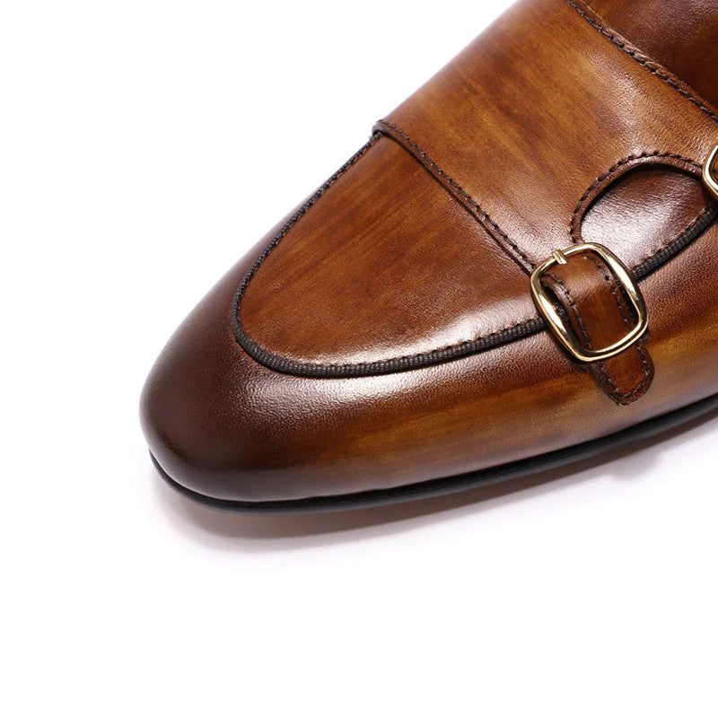 Double Monk-Straps Cowhide Loafers