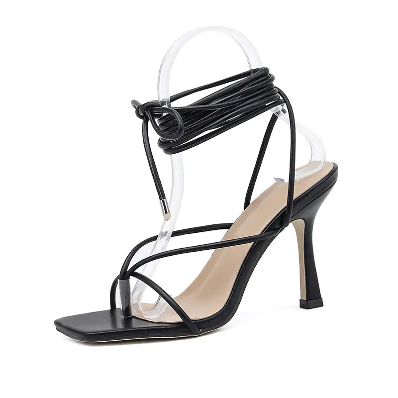 Vintage Square Heel: Cross Strap Thong Design