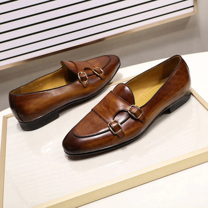 Double Monk-Straps Cowhide Loafers