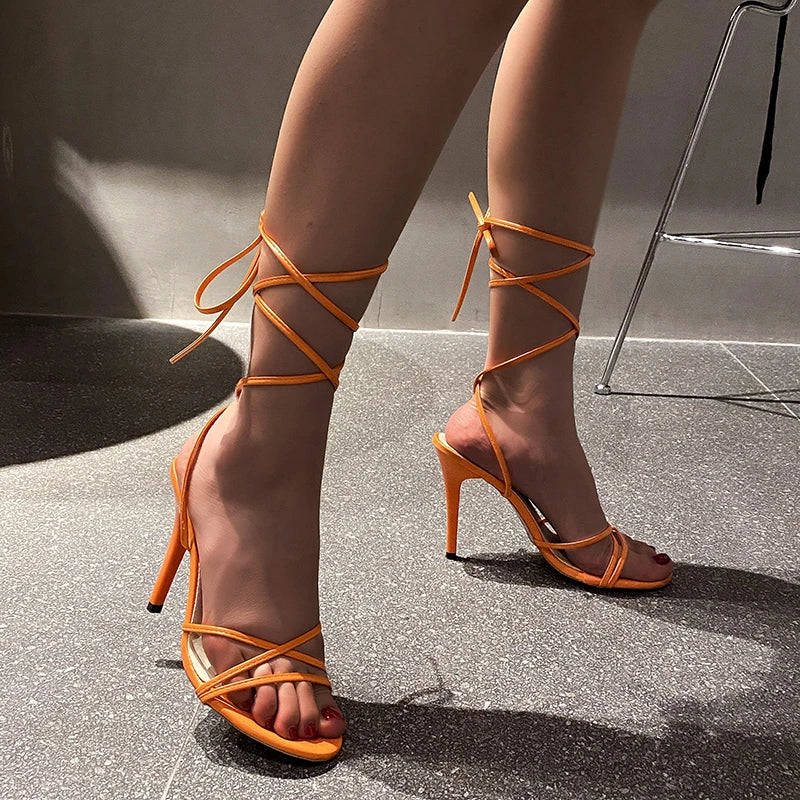 Laced up high heel