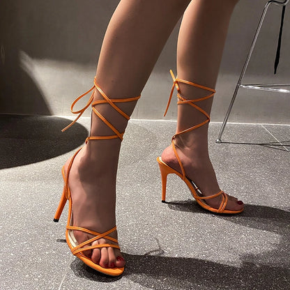 Laced up high heel