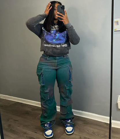 High-Waist Tie-Dye Cargo Jeans