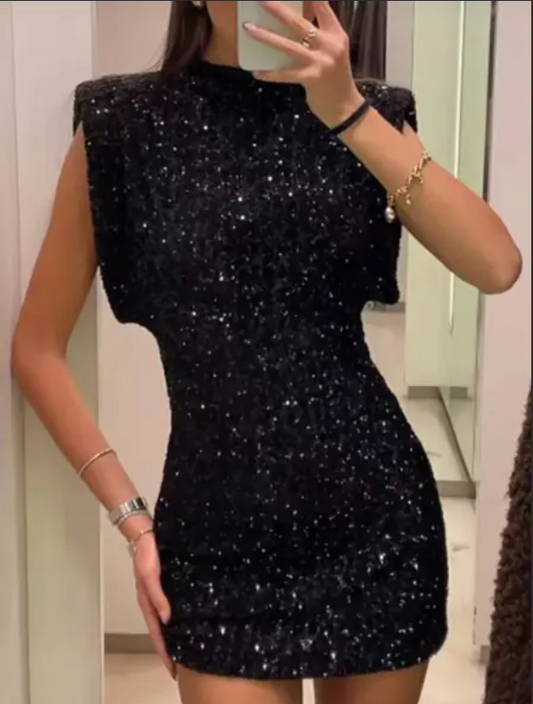 Padded Shoulder Mini Dress