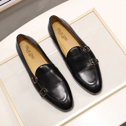 Double Monk-Straps Cowhide Loafers