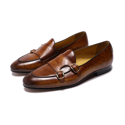 Double Monk-Straps Cowhide Loafers