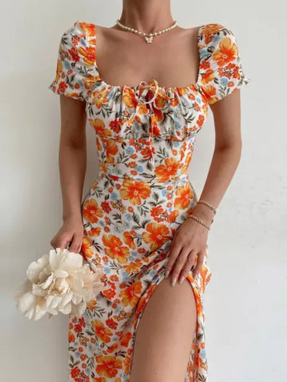 Floral Print Short Sleeve Party Dress