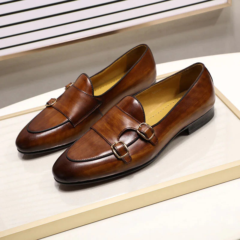 Double Monk-Straps Cowhide Loafers