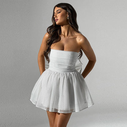 Shimmering Off Shoulder Dress with Back Bow